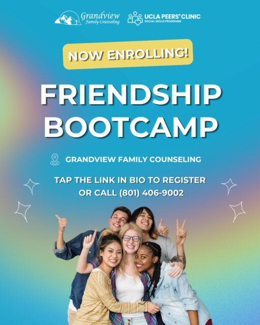 NOW ENROLLING! ✨

Our Friendship Bootcamp is designed to help pre-teens (12–15) build real-life social confidence in a supportive, fun, and structured environment 🌱

We focus on:
✨ Starting and joining conversations
✨ Finding common interests
✨ Navigating disagreements
✨ Building AND keeping meaningful friendships

This is more than just a group- it’s a space where kids feel understood, supported, and empowered to connect 🌈

📲 Spots are limited! Tap the link in bio or call (801) 406-9002 to register.

#teensupport #friendship  #childtherapy