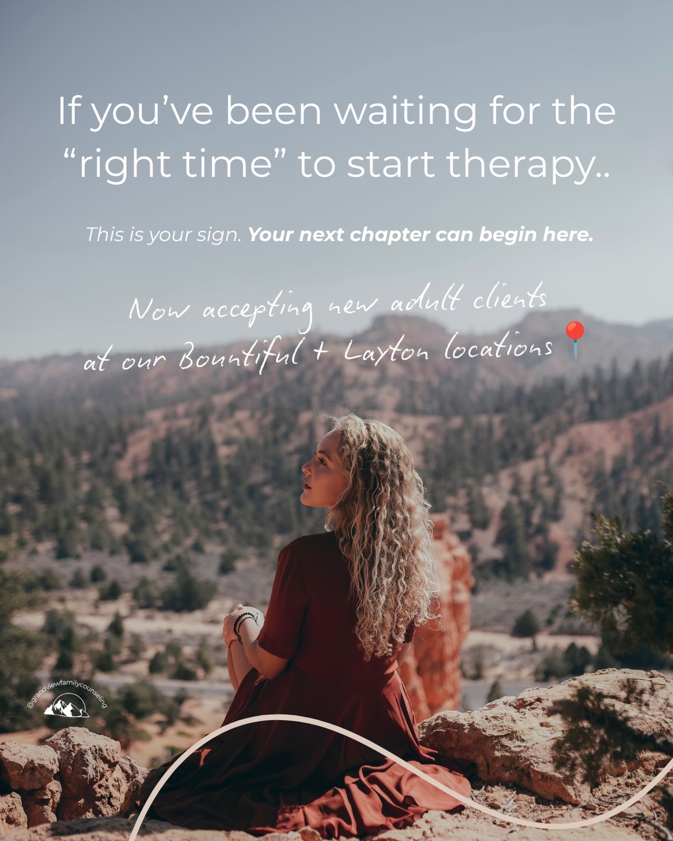 You don’t have to wait until everything feels overwhelming to ask for support. 🩵
🏔️Maybe you’ve been carrying something for a while.
🧭 Maybe you’re navigating a transition, relationship changes, anxiety, grief, burnout, or simply feel like you’re not quite yourself lately.
Whatever brought you here, you don’t have to figure it all out alone. 👇
We’re currently accepting new adult clients at both our Bountiful and Layton location. 📍
Therapy can be a place to slow down, feel understood, process what you’ve been carrying, and begin moving toward something different.
✨ Your next chapter can begin here.
📍 Bountiful + Layton, Utah
📩 Reach out to get started.
🔗 Link in our bio
🌈 801-406-9002 // schedule@grandviewfamilycounseling.com
#adulttherapy #utahtherapist #utahtherapy #therapists