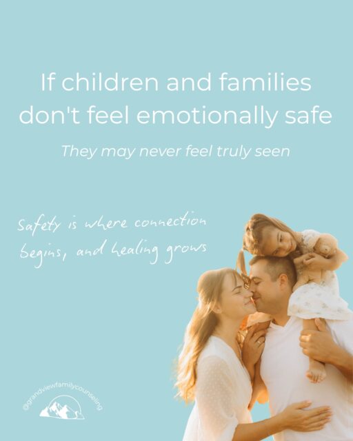 Emotional safety is more than avoiding conflict or keeping the peace. ☮️

It’s creating relationships where children and families know they can express big feelings, make mistakes, ask for help, and still be met with compassion. 🫂

When children feel emotionally safe, they learn:
🤍 My feelings matter.
🤍 I don’t have to earn love.
🤍 I can ask for help.
🤍 I am accepted for who I am.

The same is true for parents and caregivers. When families experience emotional safety together, communication deepens, trust grows, and healing becomes possible. 🌱

At Grandview Family Counseling, we believe healing begins with connection. Whether your family is navigating behavioral challenges, anxiety, trauma, parenting stress, or simply feeling disconnected, you don’t have to do it alone. ⛅️

✨ Every family deserves a space where they feel seen, heard, and supported. ✨

If you’re ready to strengthen your family’s connection, we’re here to help. 🩵

📍Now welcoming new clients in Layton, and families throughout Davis County and the greater Salt Lake area

🔗 Book your appointment today through the link in our bio!

#FamilyTherapy #ChildTherapy #PlayTherapy #utahtherapist
